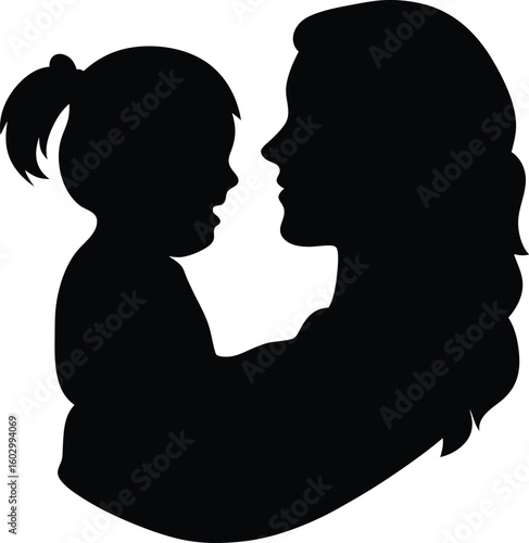Silhouette of a mother and child a tender and loving embrace black and white illustration representing family parenthood and the bond of love