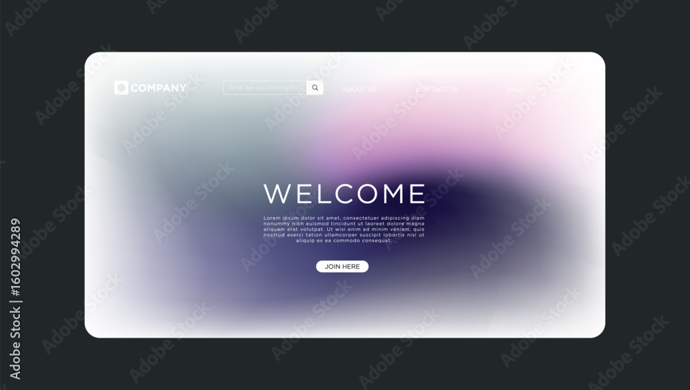 Fototapeta premium Modern website welcome screen design with gradient blur and call to action button