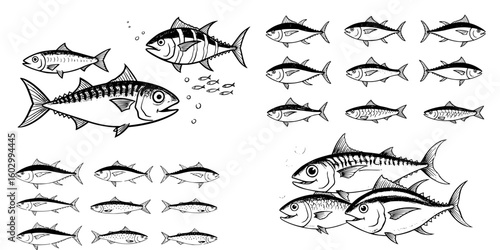 Crayon Doodle Ocean Friends – Sardines, Tuna & Mackerel Icons