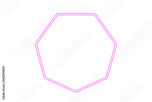 Bright pink neon hexagon frame glowing on a transparent background, perfect for modern and vibrant designs