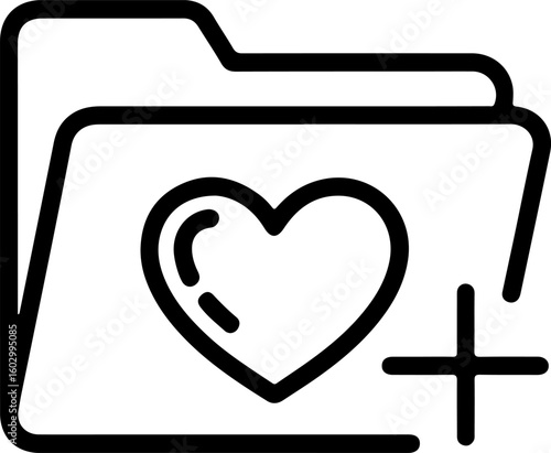 Folder icon with a heart and plus sign for adding favorites