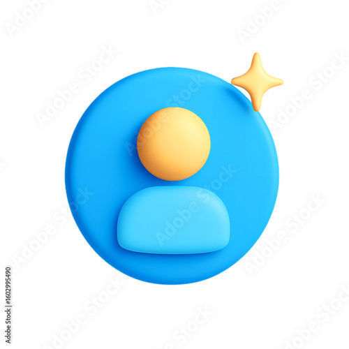 3d user icon with star accent isolated on transparent background