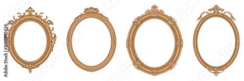 Decorative Vintage Oval Gold Frames in PNG Format with Transparent Background for Photos, Posters, and Design Projects

