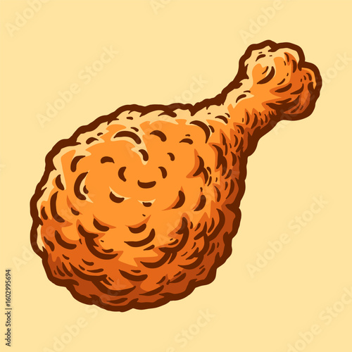 drum stick fried chicken colored cartoon isolated drawing line style sketch classic vintage design illustration