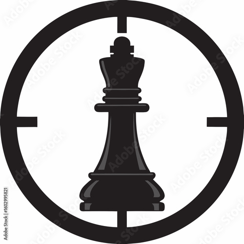 Chess queen piece inside a target symbol aiming strategy