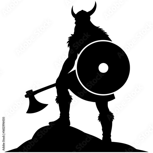 Silhouette of a viking warrior with shield