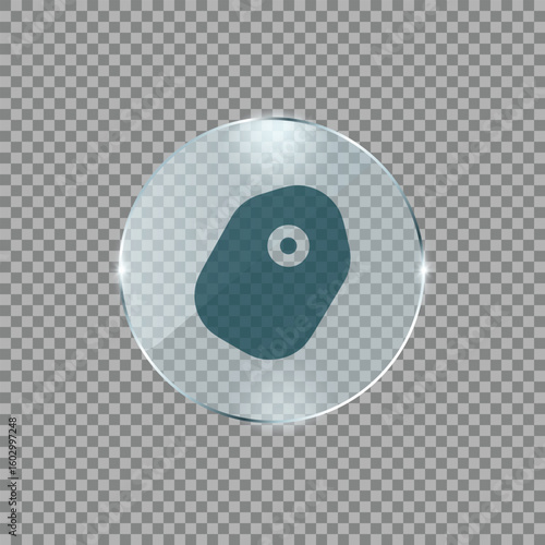 Tag icon in round glossy transparent button style for labeling or categorizing items in modern digital user interface

