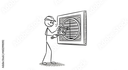Repairing Ventilation Fan Stick Figure Worker Illustration
