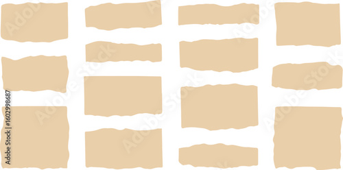 Collection of torn paper pieces isolated on transparent background