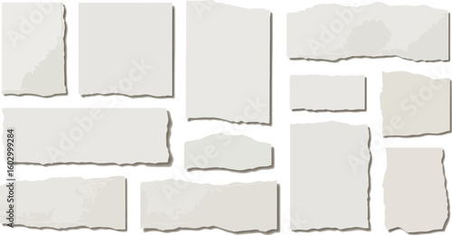 Collection of torn paper pieces isolated on transparent background