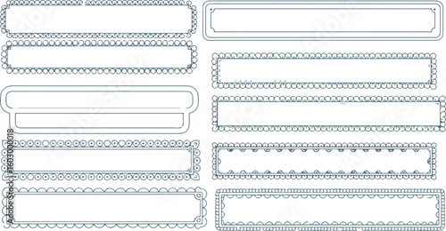 Collection of hand drawn rectangular frames and borders isolated on transparent background