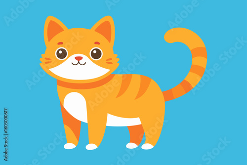 A cute domestic kitten vector illustration captures the happy, funny, orange feline character