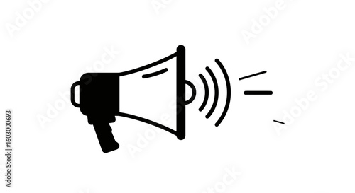A simple black and white line art illustration of a megaphone with sound waves emanating from its speaker.