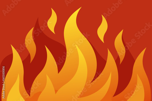 Bright fiery vector illustration of orange and yellow flames, a symbol of heat and danger