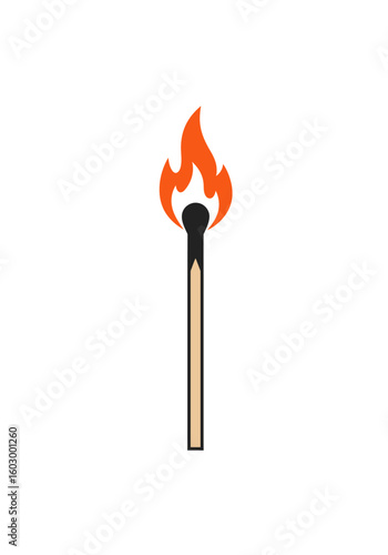Lit matchstick with vibrant flame, simple graphic design.