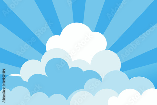 Blue sky cloudscape vector illustration with a seamless pattern of sun and cartoon clouds for a summer day design