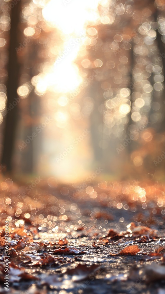 custom made wallpaper toronto digitalGolden sunlight filters through autumn leaves on a path.