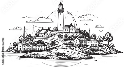 Idyllic Coastal Lighthouse Village
