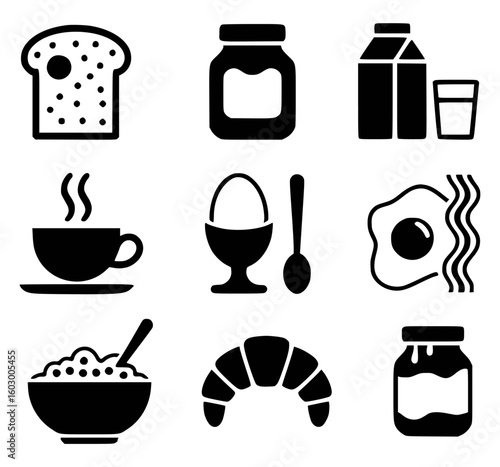 Breakfast food and drink icons toast