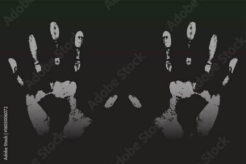 Handprint outlines in gray on a black background ideal for forensic or identity concepts.