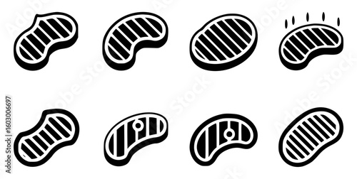Grilled steak icons meat food