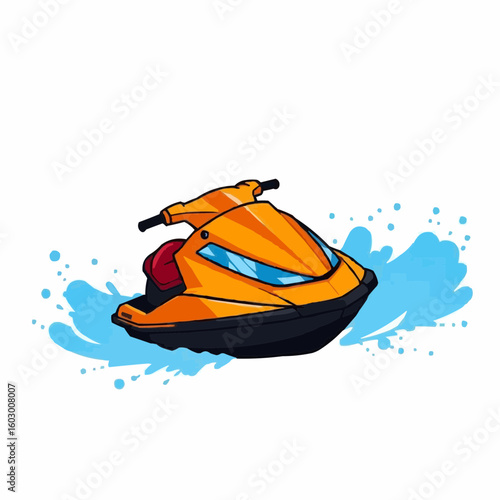 Orange jet ski splashing water in a dynamic and playful style  