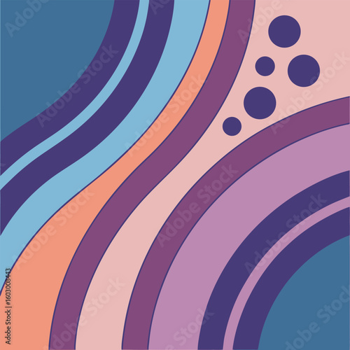 Abstract curved bands and circles in muted pastel tones background curves