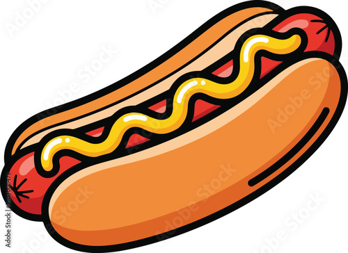 vector illustration of a hot dog with a mustard squiggle on top
