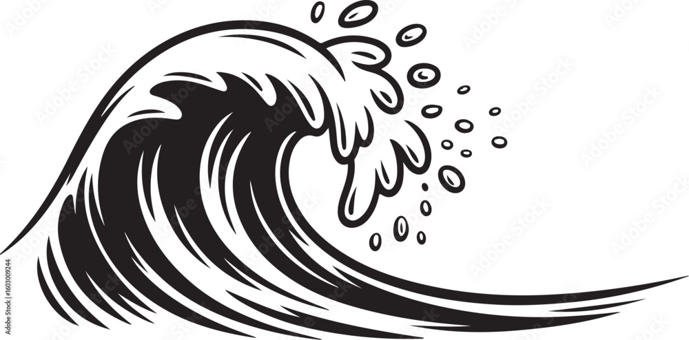 Fototapeta premium Ocean Wave Vector Illustration with Foam and Bubbles Sea Element