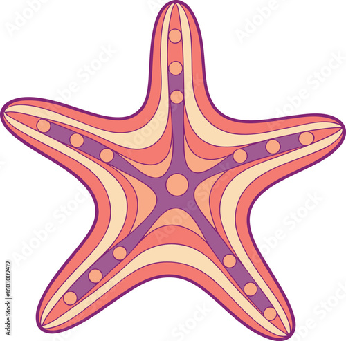 Stylized starfish with concentric bands and circular accents marine ocean