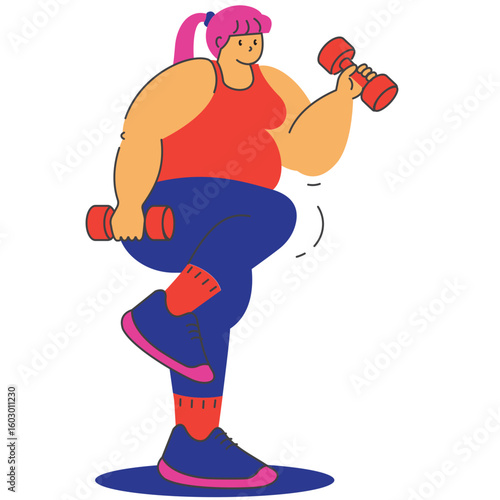 plus size women workout with dumbbell illustration