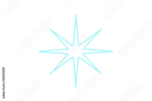 Luminous neon eight-pointed star, transparent backdrop, perfect for design graphics