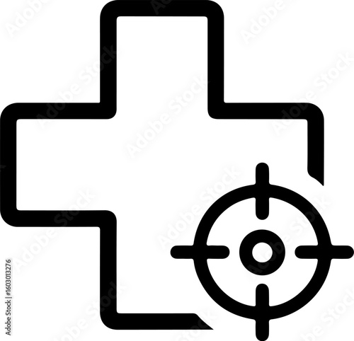 Medical cross with a target symbol representing healthcare focus and precision