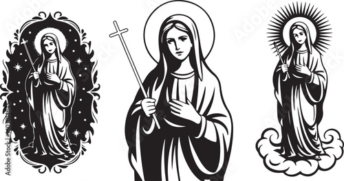 Virgin Mary Vector Art Collection of Religious Iconography and Symbols
