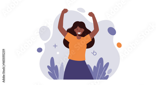 Happy person celebrating with arms raised in a modern flat design