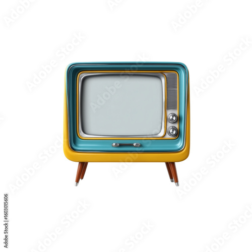 Retro Television Set with Yellow and Blue Accents on a Black Background