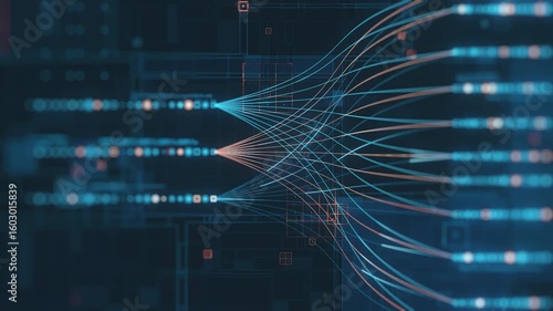 This conceptual video illustrates the flow of vast information, complex algorithms, and interconnected systems, symbolizing advanced technology, analytics, and the future of digital communication.