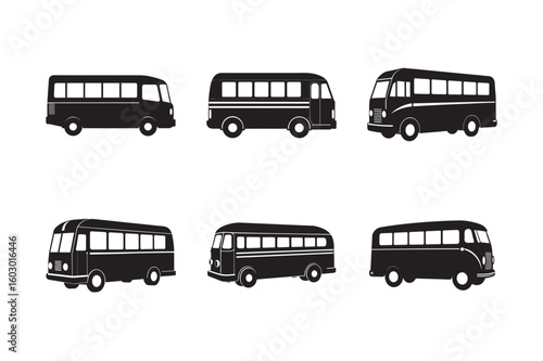 silhouette various bus bundle on the white background