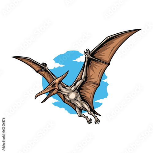 Pterodactyl Flying in the Clear Sky Illustration