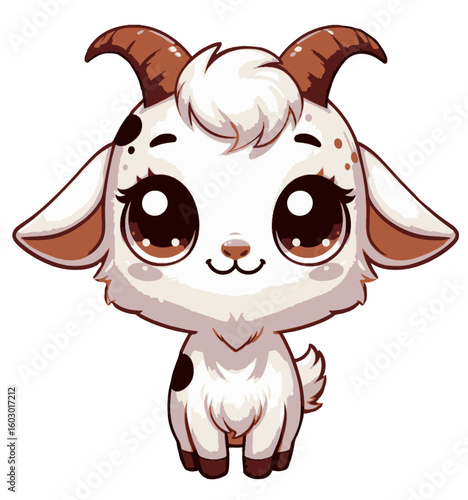 Cute baby goat, vector illustration. AI