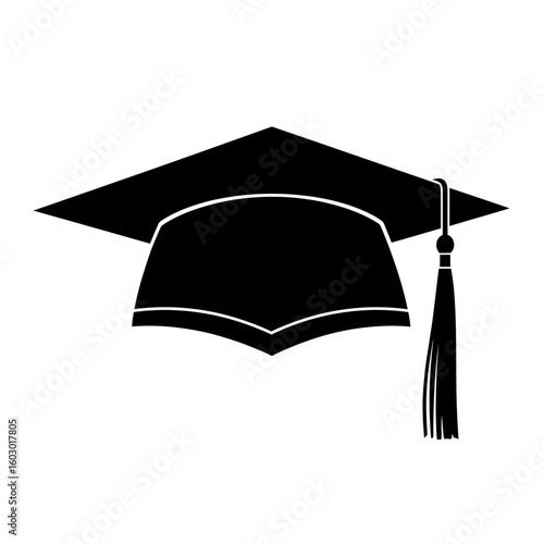 Black silhouette of a graduation cap with a tassel isolated on white background