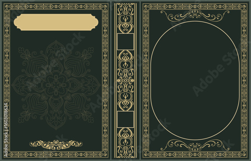 Decorate the cover of a vintage book, vintage frame, frame pattern, gold line