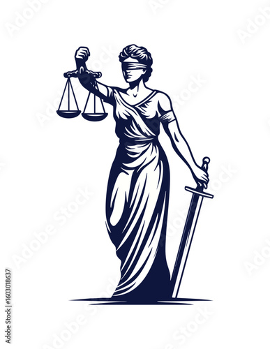 Blindfolded Justice Scales Sword