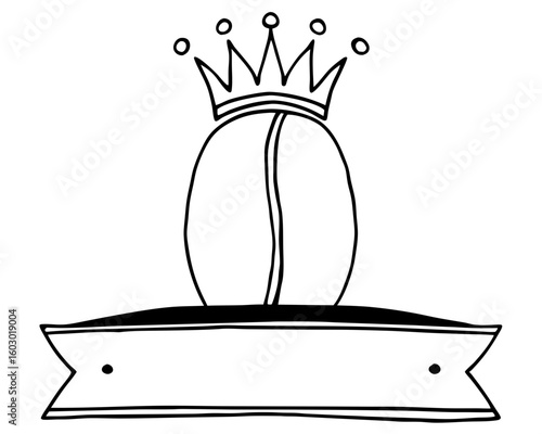 Coffee bean crowned with royal crown and banner silhouette