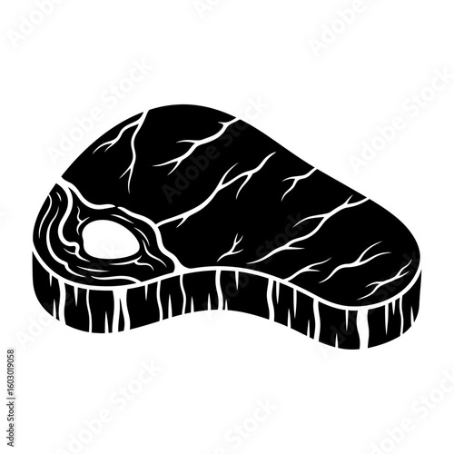 A black and white graphic depicts a raw steak cut