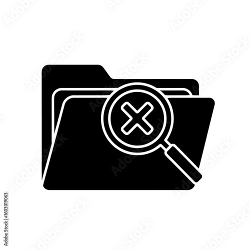 A folder with a magnifying glass and cross symbol indicates file deletion