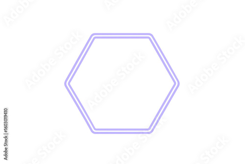 Glowing purple neon hexagon frame on a transparent background, perfect for modern and futuristic designs