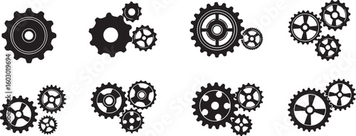 Collection of intricate gears and cogs isolated on transparent background