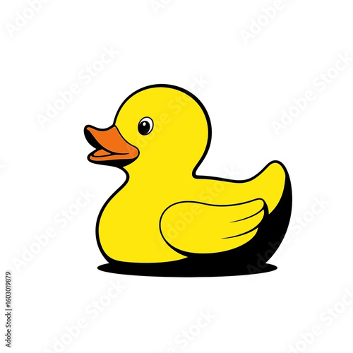 A yellow rubber duck is isolated on a white background