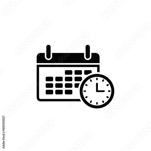A calendar icon is shown with a clock indicating time and scheduling